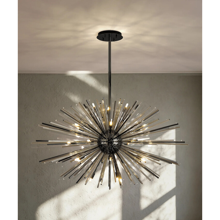 Photograph: Idolite Ohird 110cm Black Chrome And Cognac 24 Light Horizontal  Sputnik Glass Pendant Light