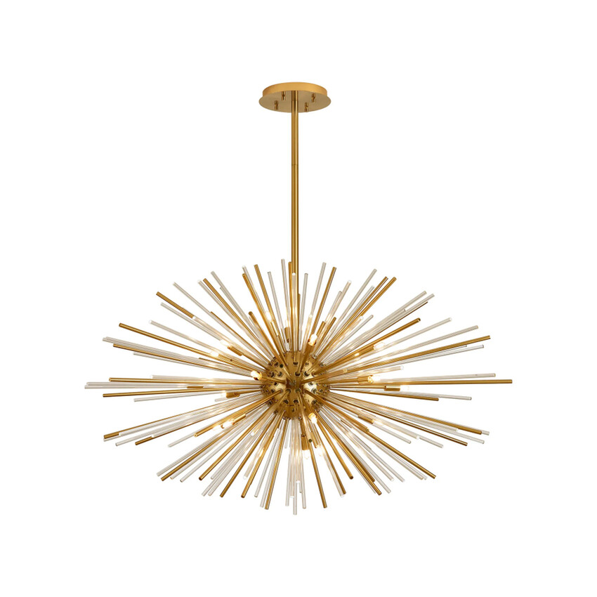 Photograph: Idolite Ohird 110cm Brass Chrome And Clear 24 Light Horizontal Sputnik Glass Pendant Light