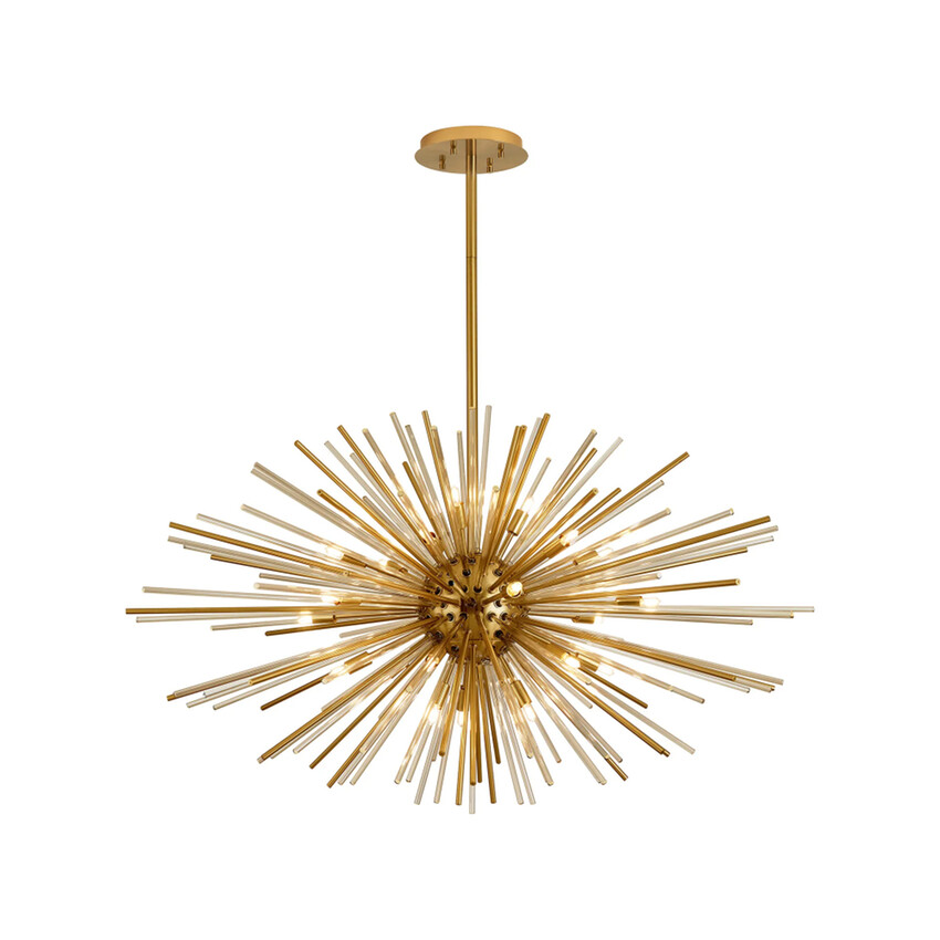 Photograph: Idolite Ohird 110cm Brass Chrome And Cognac 24 Light Horizontal Sputnik Glass Pendant Light