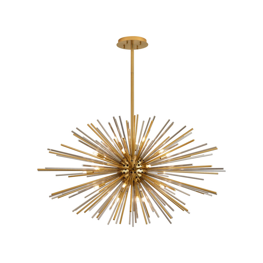 Photograph: Idolite Ohird 110cm Brass Chrome And Smoke 24 Light Horizontal Sputnik Glass Pendant Light