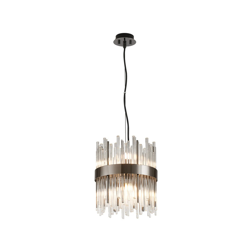 Photograph: Idolite Ohird 26cm Black Chrome And Clear 6 Light Round Glass Pendant Light