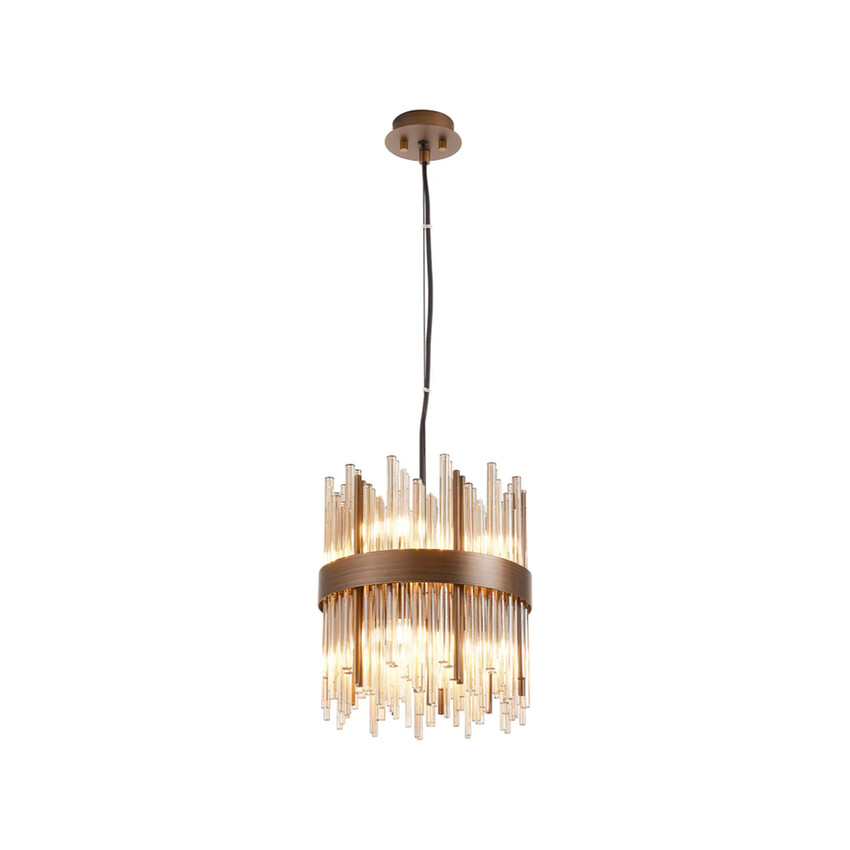 Photograph: Idolite Ohird 26cm Painted Matt Bronze And Cognac 6 Light Round Glass Pendant Light
