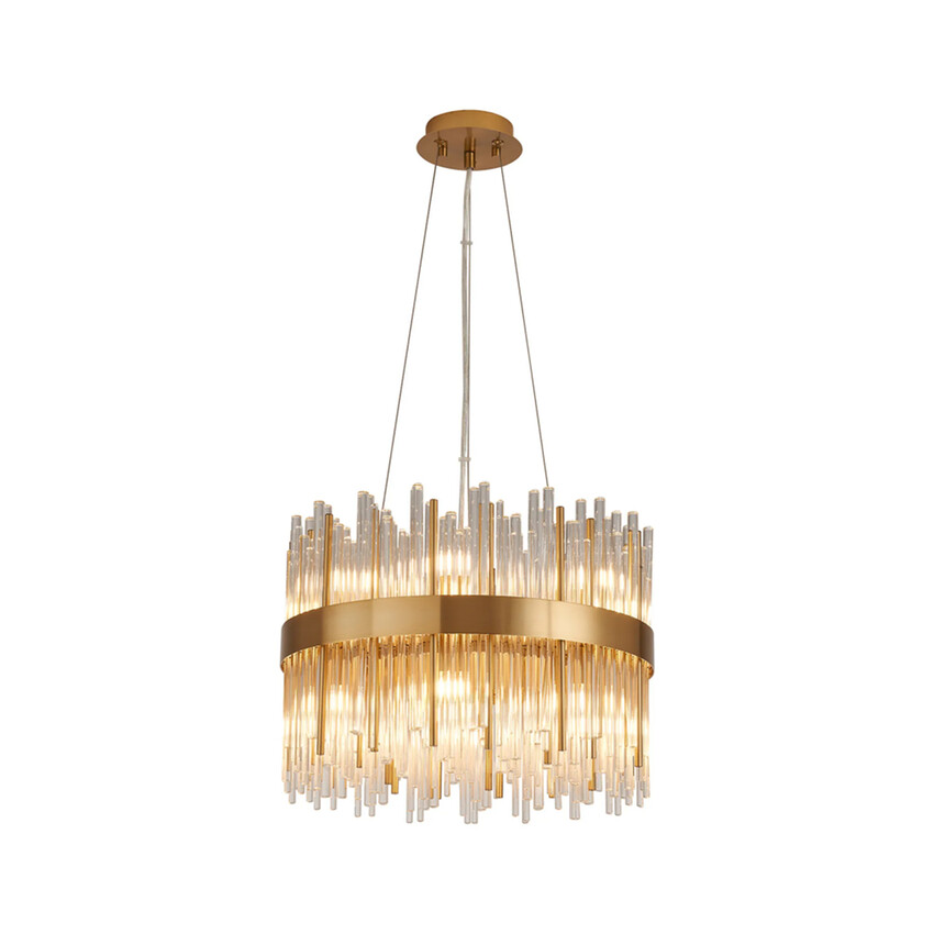 Photograph: Idolite Ohird 40cm Brass And Clear 6 Light Round Glass Pendant Light