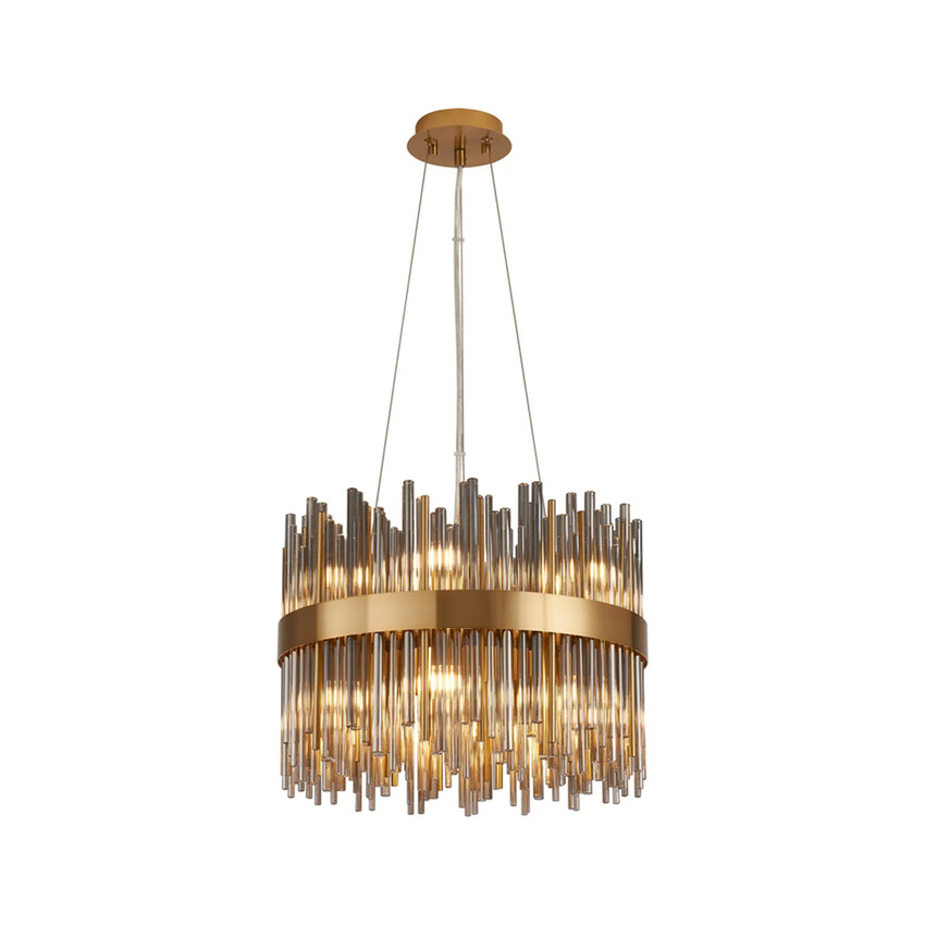 Photograph: Idolite Ohird 40cm Brass And Smoke 6 Light Round Glass Pendant Light