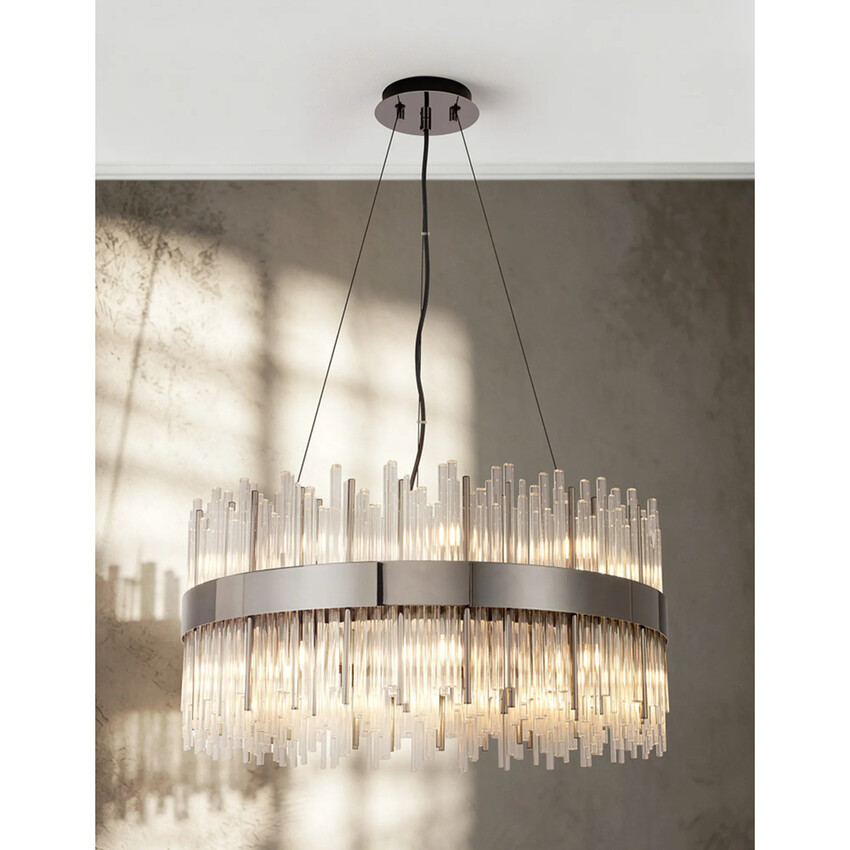 Photograph: Idolite Ohird 60cm Black Chrome And Clear 6 Light Round Glass Pendant Light