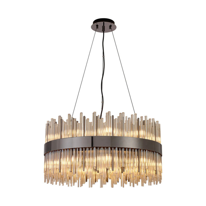 Photograph: Idolite Ohird 60cm Black Chrome And Cognac 6 Light Round Glass Pendant Light