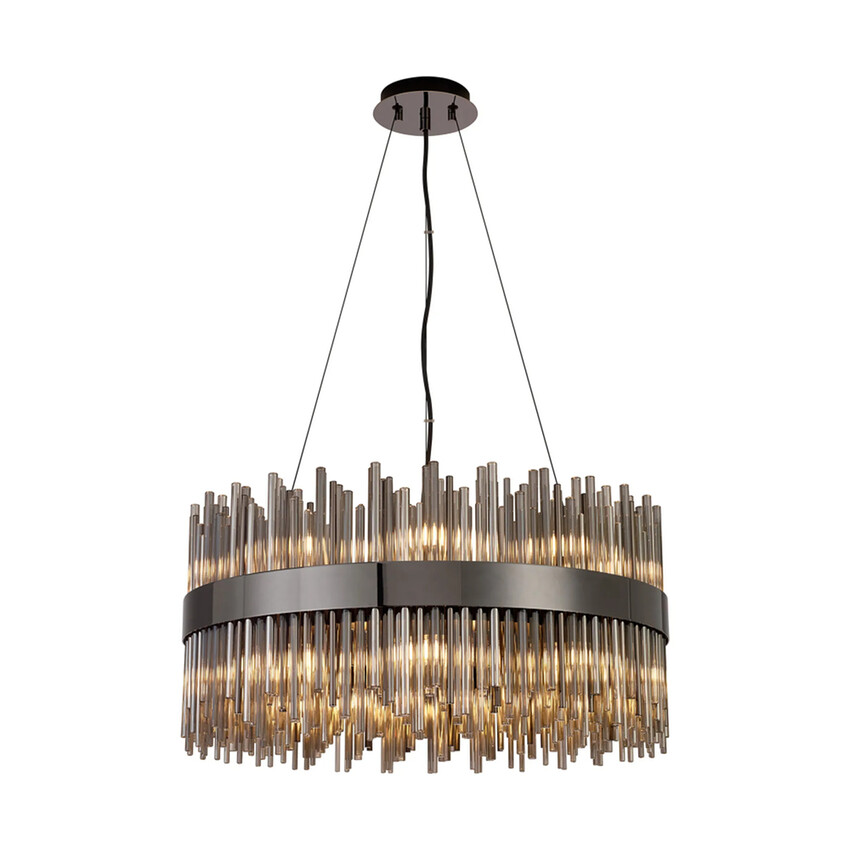 Photograph: Idolite Ohird 60cm Black Chrome And Smoke 6 Light Round Glass Pendant Light