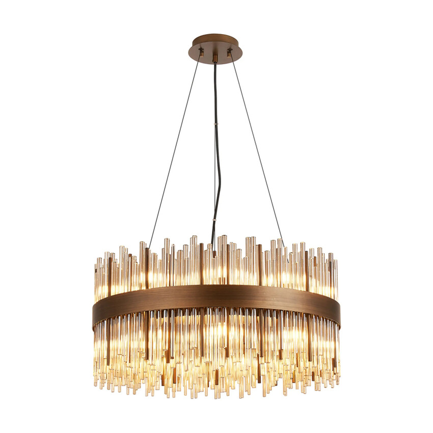 Photograph: Idolite Ohird 60cm Painted Matt Bronze And Cognac 6 Light Round Glass Pendant Light