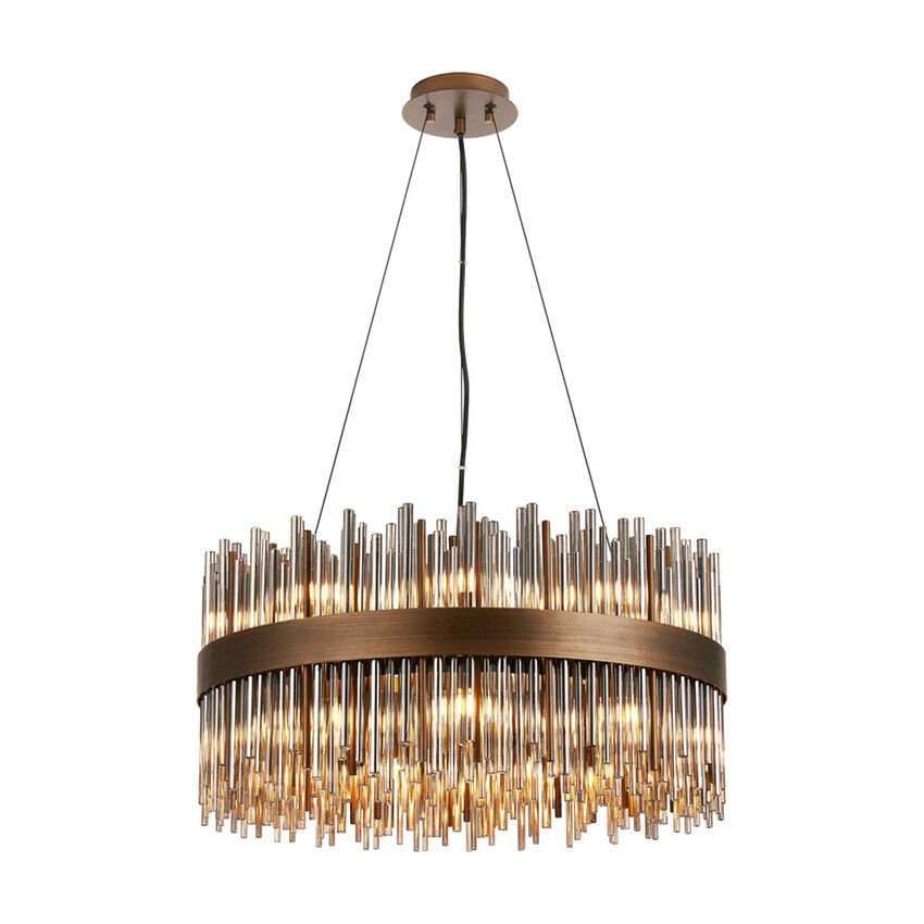 Photograph: Idolite Ohird 60cm Painted Matt Bronze And Smoke 6 Light Round Glass Pendant Light