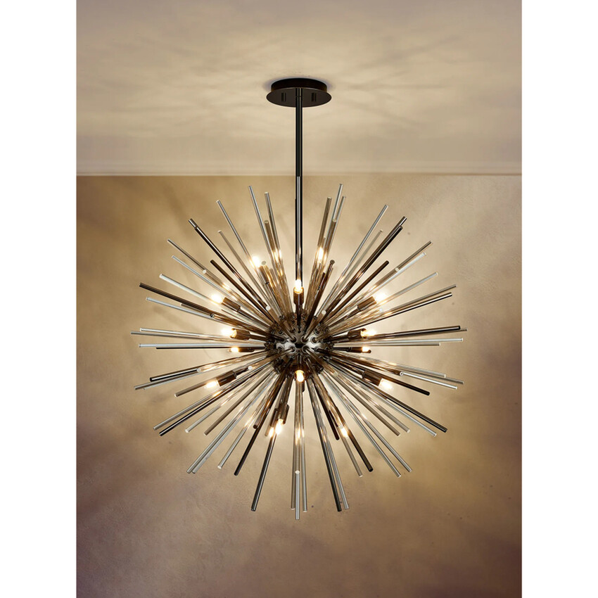 Photograph: Idolite Ohird 75cm Black Chrome And Cognac 18 Light Sputnik Glass Pendant Light