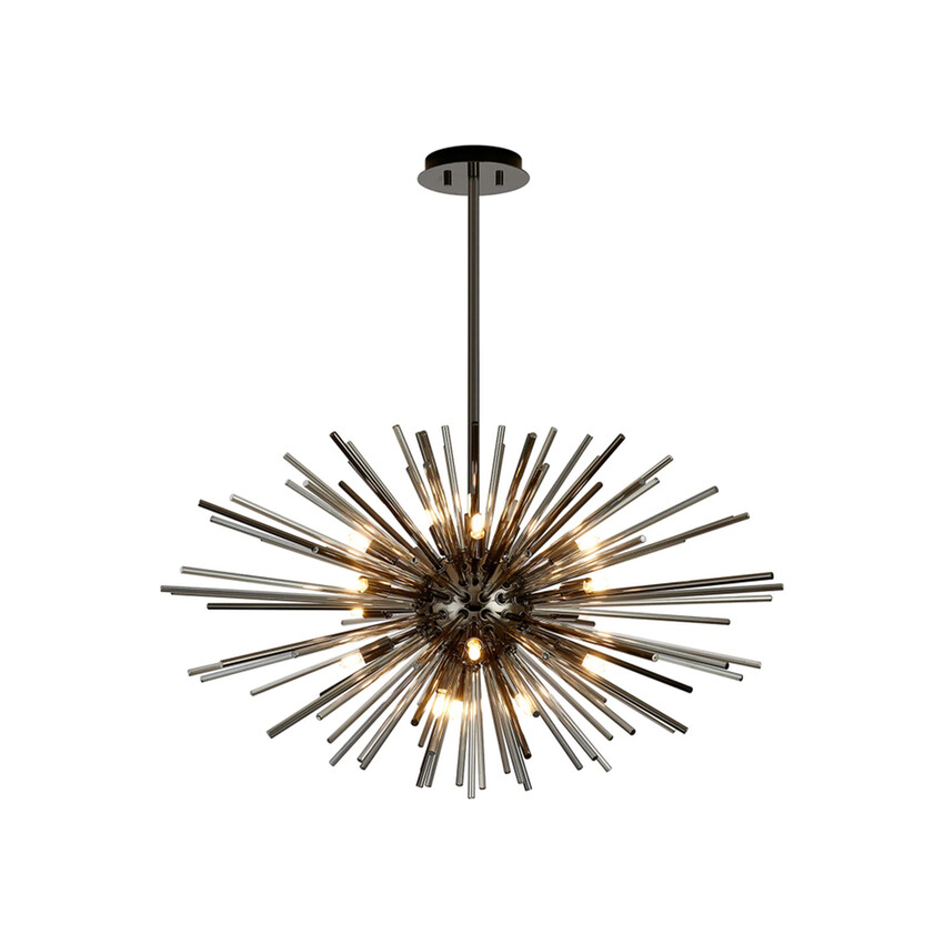 Photograph: Idolite Ohird 75cm Black Chrome And Smoke 18 Light Horizontal Sputnik Glass Pendant Light