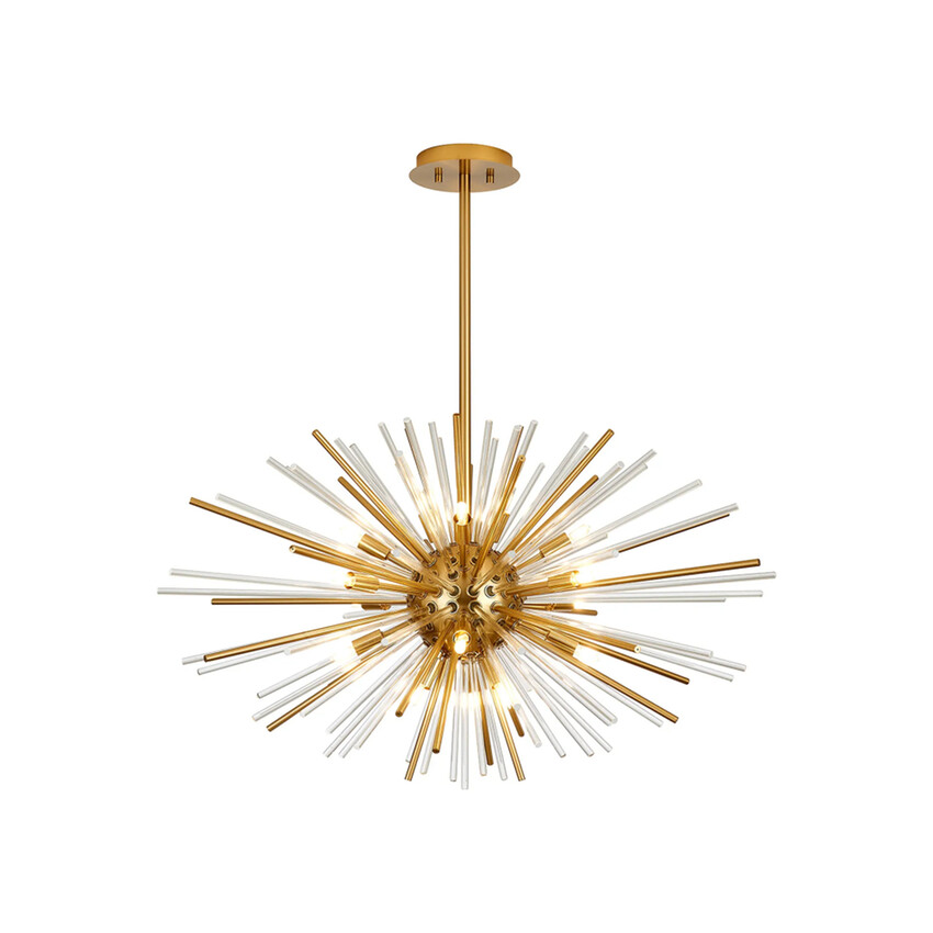 Photograph: Idolite Ohird 75cm Brass Chrome And Clear 18 Light Horizontal Sputnik Glass Pendant Light