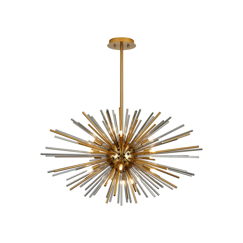 Photograph: Idolite Ohird 75cm Brass Chrome And Smoke 18 Light Horizontal Sputnik Glass Pendant Light