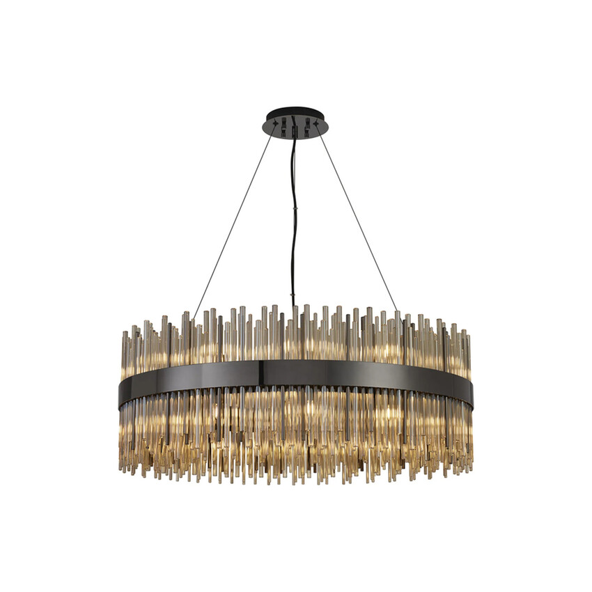 Photograph: Idolite Ohird 80cm Black Chrome And Cognac 6 Light Round Glass Pendant Light