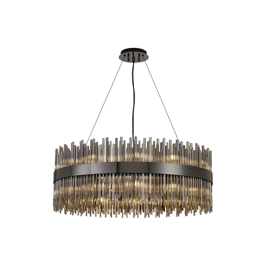 Photograph: Idolite Ohird 80cm Black Chrome And Smoke 6 Light Round Glass Pendant Light