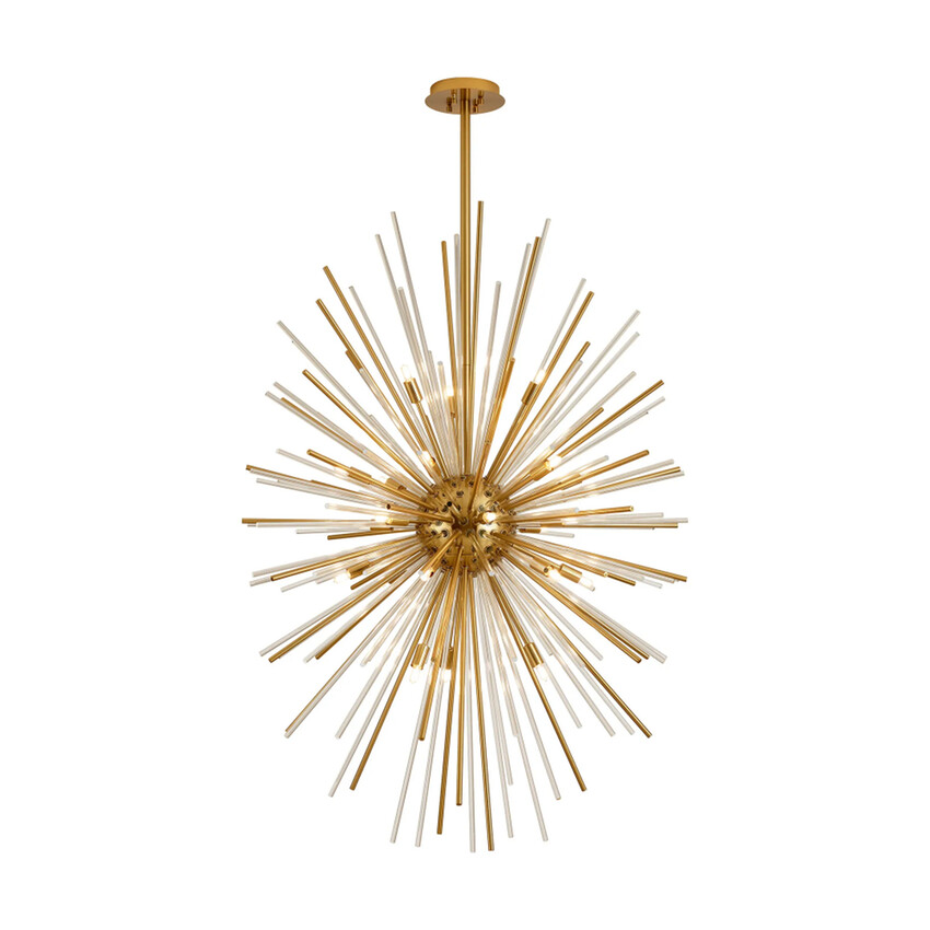 Photograph: Idolite Ohird 80cm Brass And Clear 24 Light Vertical Sputnik Glass Pendant Light