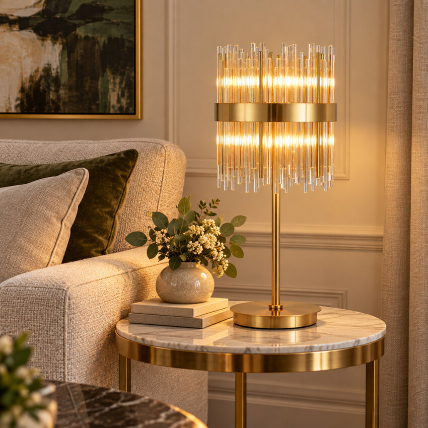 Photograph: Idolite Ohird Brass And Cognac 6 Light Table Lamp - Switched