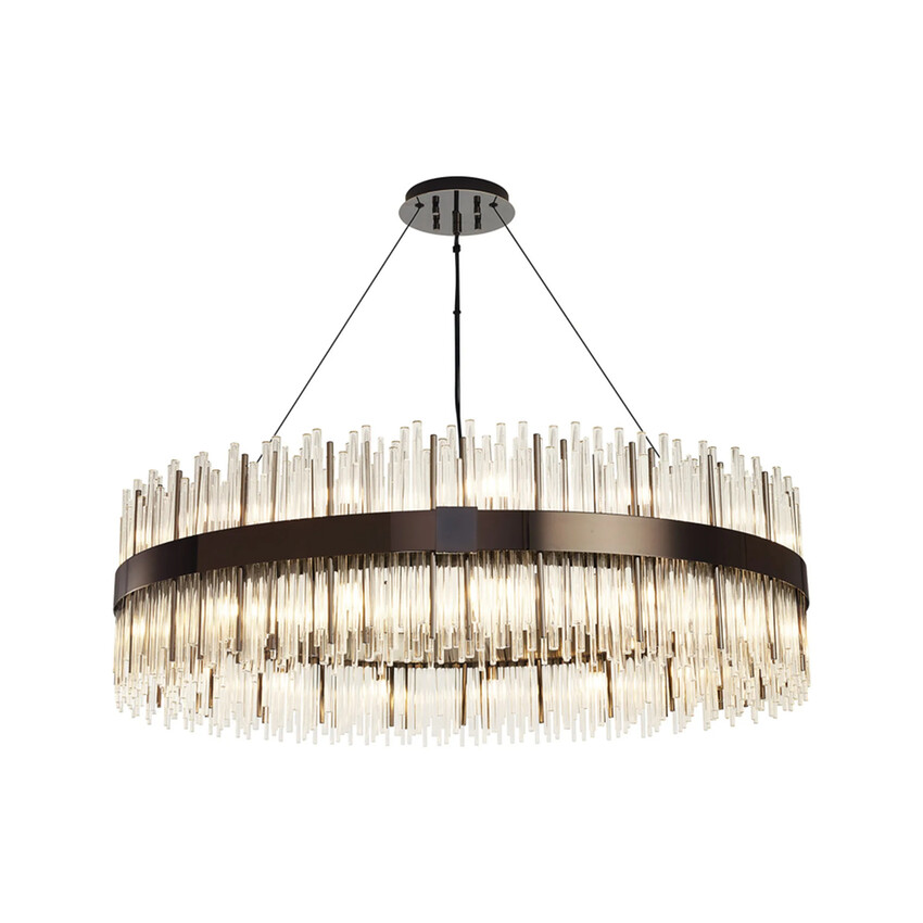 Photograph: Idolite Ohird Large 100cm Black Chrome And Clear 30 Light Round Glass Pendant Light