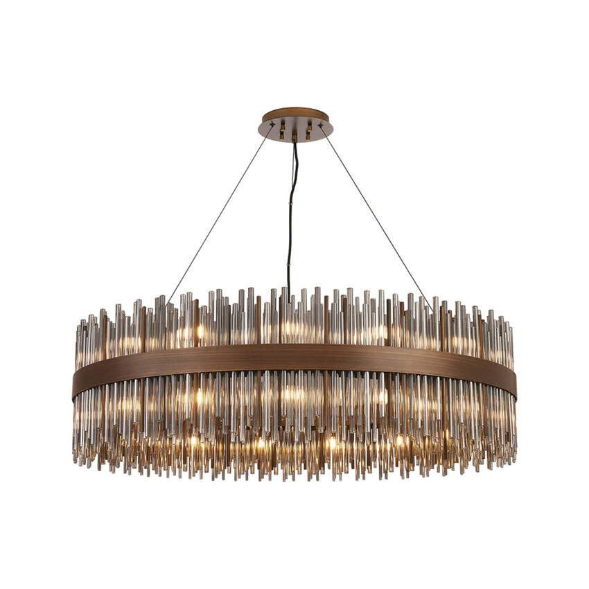 Photograph: Idolite Ohird Large 100cm Painted Matt Bronze And Smoke 30 Light Round Glass Pendant Light