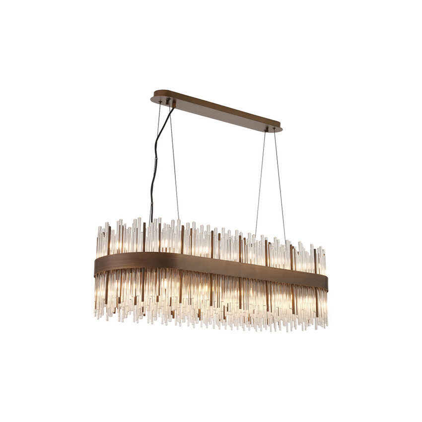 Photograph: Idolite Ohird Large 100cm X 35cm Painted Matt Bronze And Clear Oblong 24 Light Linear Glass Pendant Light