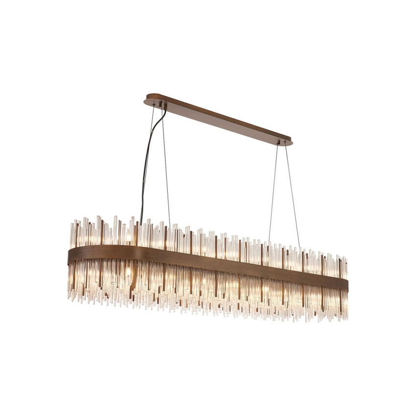 Photograph: Idolite Ohird Large 150cm X 40cm Painted Matt Bronze And Clear Oblong 24 Light Linear Glass Pendant Light