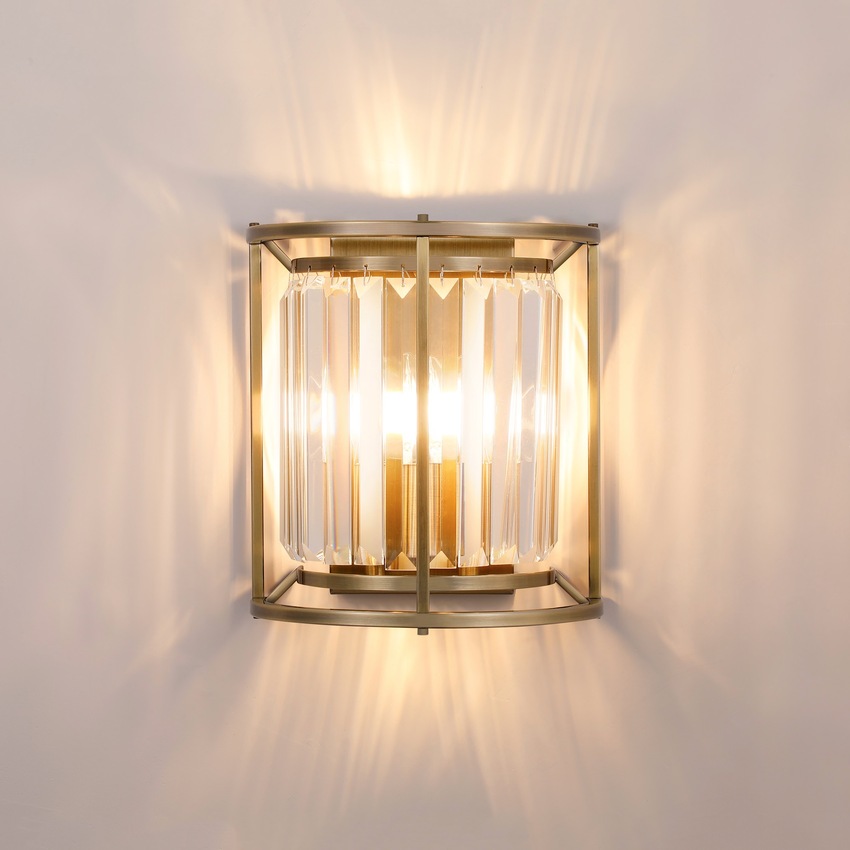 Photograph: Idolite Petra 2 Light Wall Lamp Antique Brass With Clear Crystal