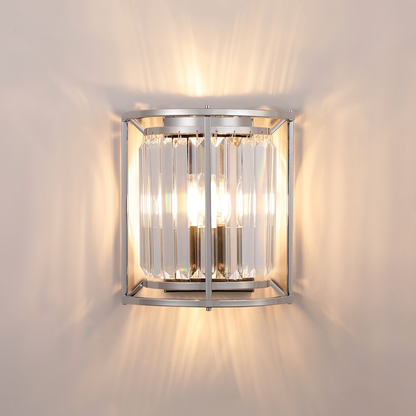 Photograph: Idolite Petra 2 Light Wall Lamp Polished Nickel With Clear Crystal