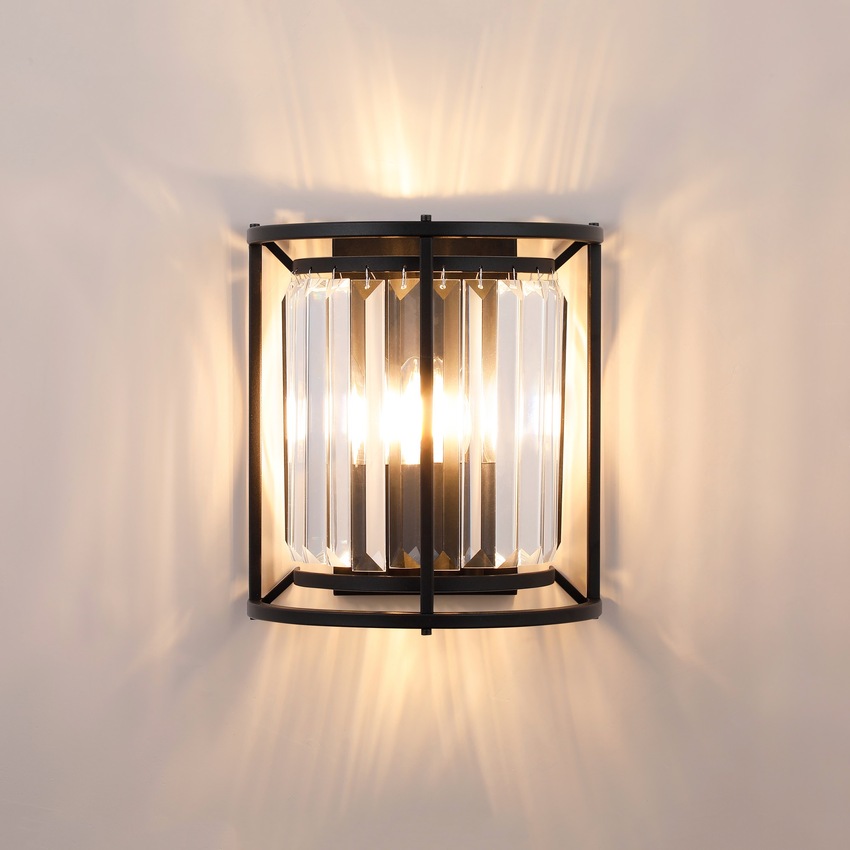 Photograph: Idolite Petra 2 Light Wall Lamp Satin Black With Clear Crystal