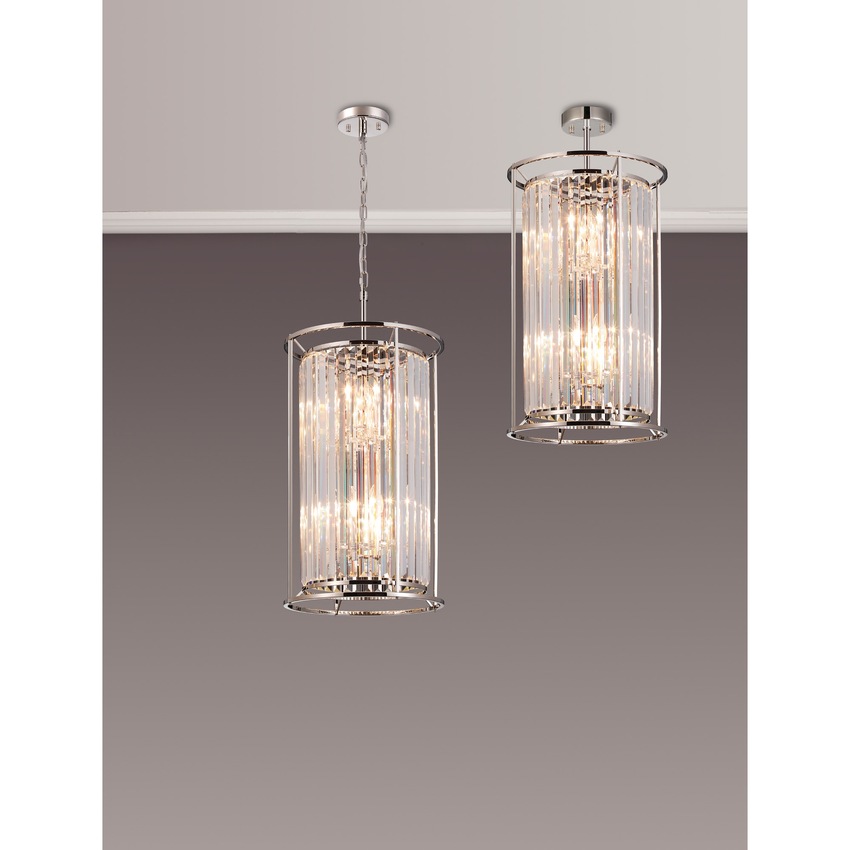 Photograph: Idolite Petra 2 Tier 6 Light Pendant/Semi-Flush Ceiling Light Polished Nickel With Clear Crystal