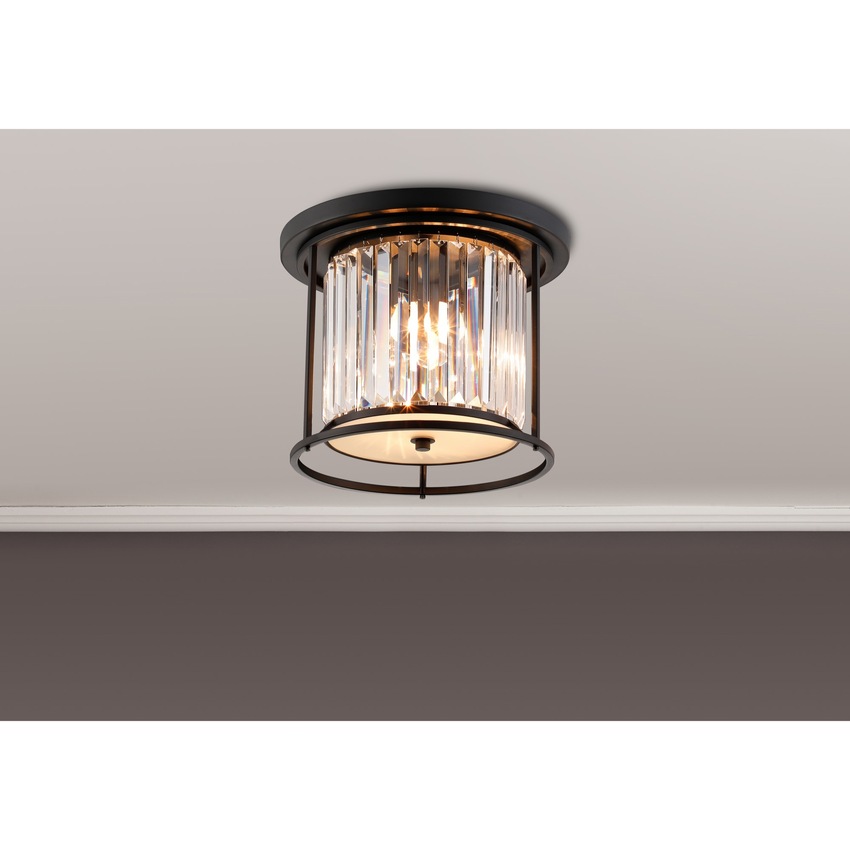 Photograph: Idolite Petra 3 Light Round Flush Ceiling Light Satin Black With Clear Crystal