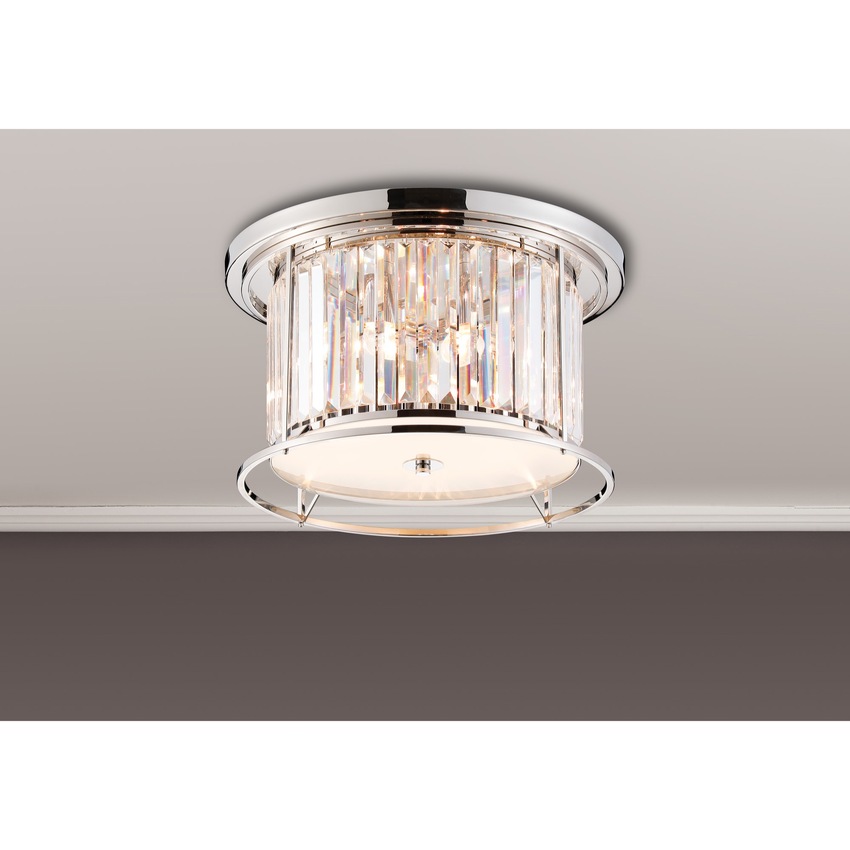 Photograph: Idolite Petra 4 Light Round Flush Ceiling Light Polished Nickel With Clear Crystal