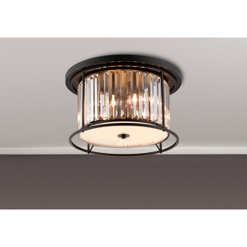 Photograph: Idolite Petra 4 Light Round Flush Ceiling Light Satin Black With Clear Crystal