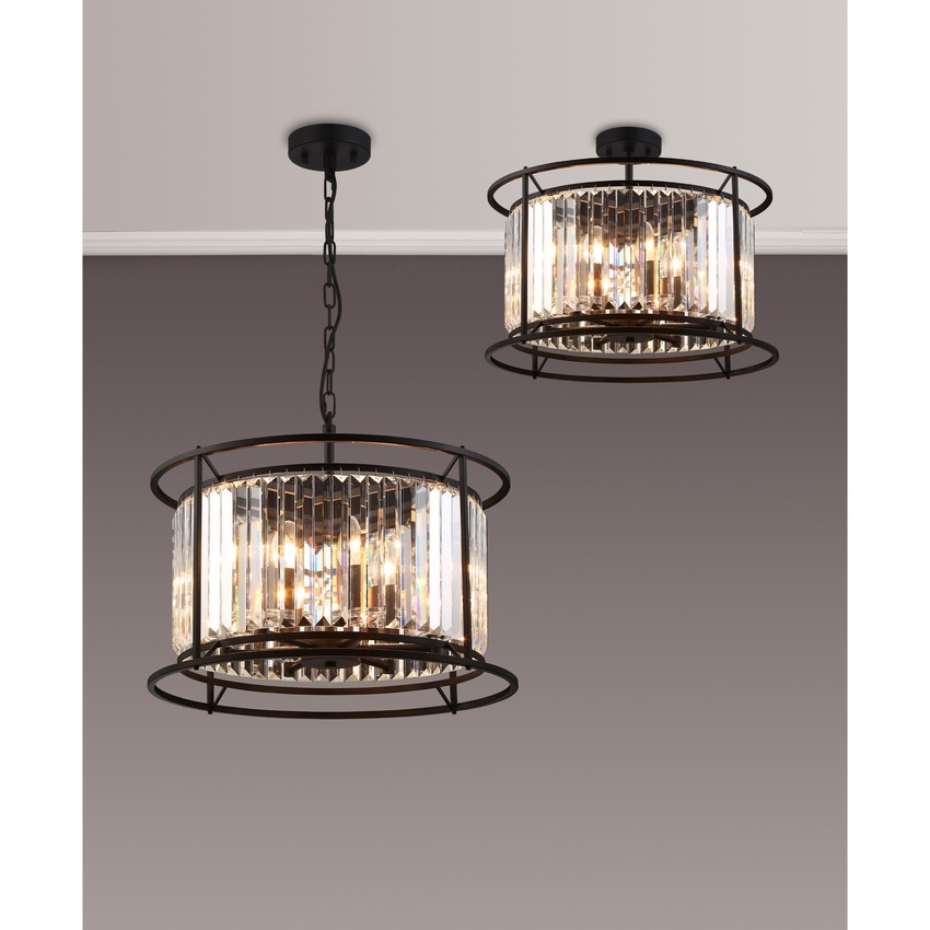 Photograph: Idolite Petra 6 Light Pendant/Semi-Flush Ceiling Light Satin Black With Clear Crystal