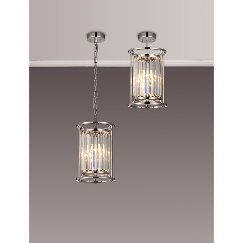 Photograph: Idolite Petra Single Pendant/Semi-Flush Ceiling Light Polished Nickel With Clear Crystal