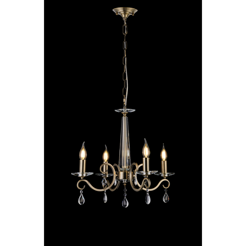 Photograph: Idolite Piti Antique Brass 4 Light Crystal Chandelier