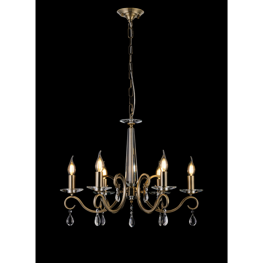 Photograph: Idolite Piti Antique Brass 6 Light Crystal Chandelier