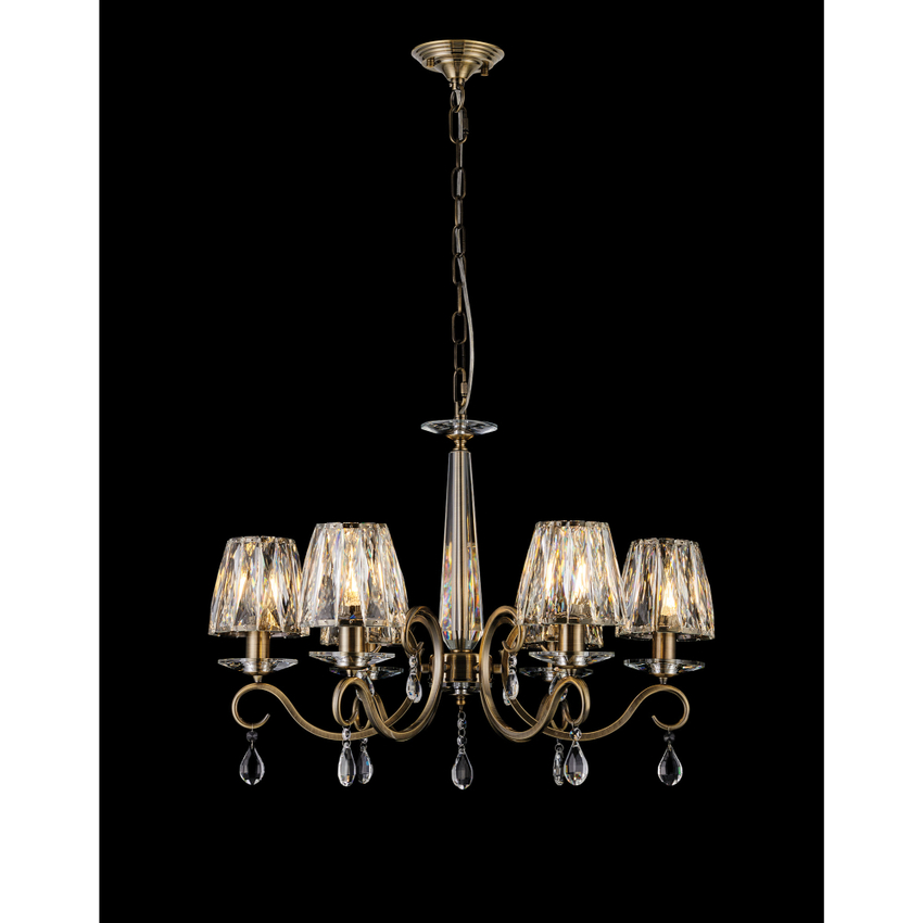 Photograph: Idolite Piti Antique Brass 6 Light Crystal Chandelier Complete With Crystal Shades