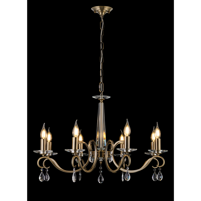 Photograph: Idolite Piti Antique Brass 8 Light Crystal Chandelier