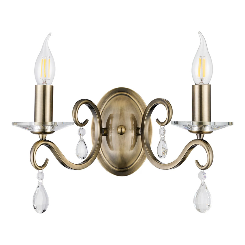 Photograph: Idolite Piti Antique Brass Double Crystal Wall Light