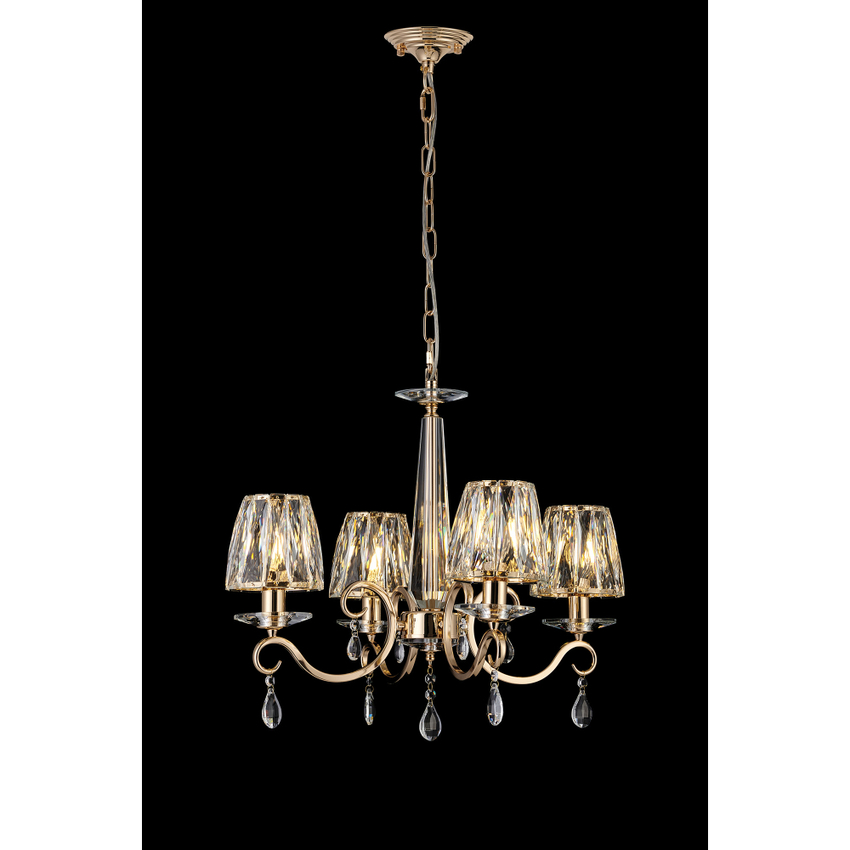 Photograph: Idolite Piti French Gold Finish 4 Light Crystal Chandelier Complete With Crystal Shades