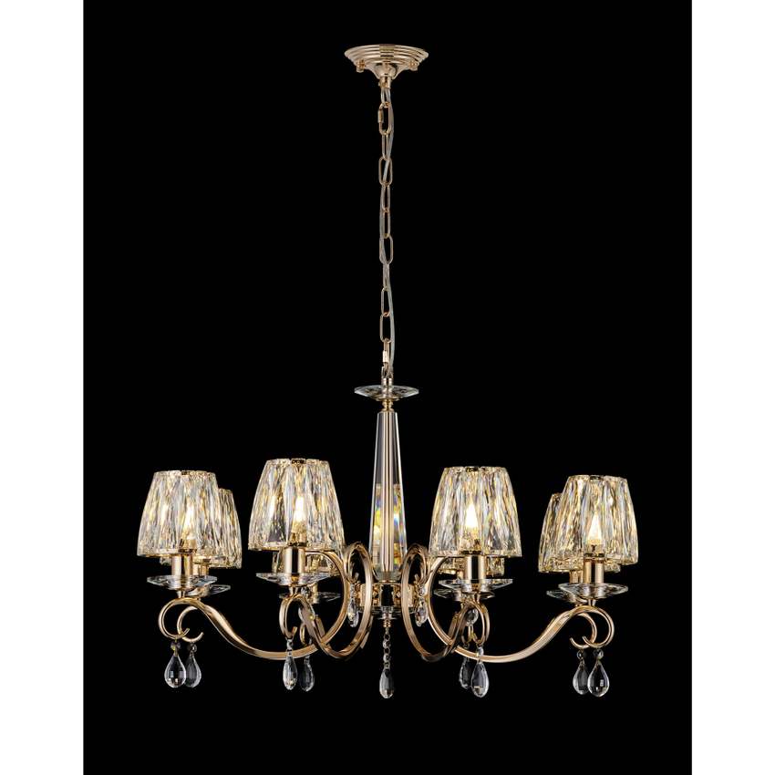 Photograph: Idolite Piti French Gold Finish 8 Light Crystal Chandelier Complete With Crystal Shades