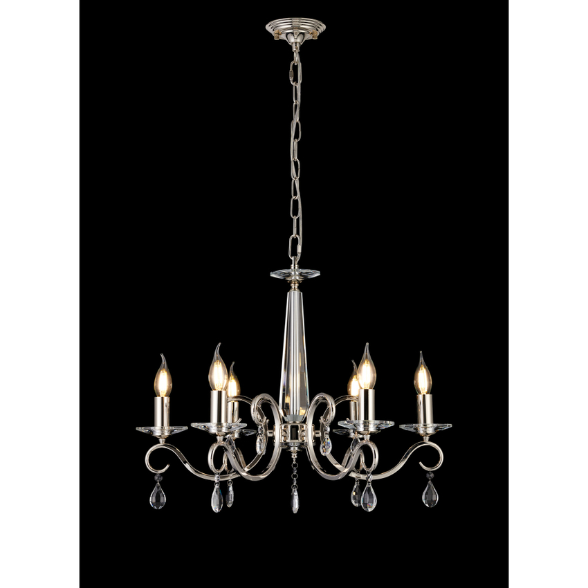 Photograph: Idolite Piti Polished Nickel 6 Light Crystal Chandelier
