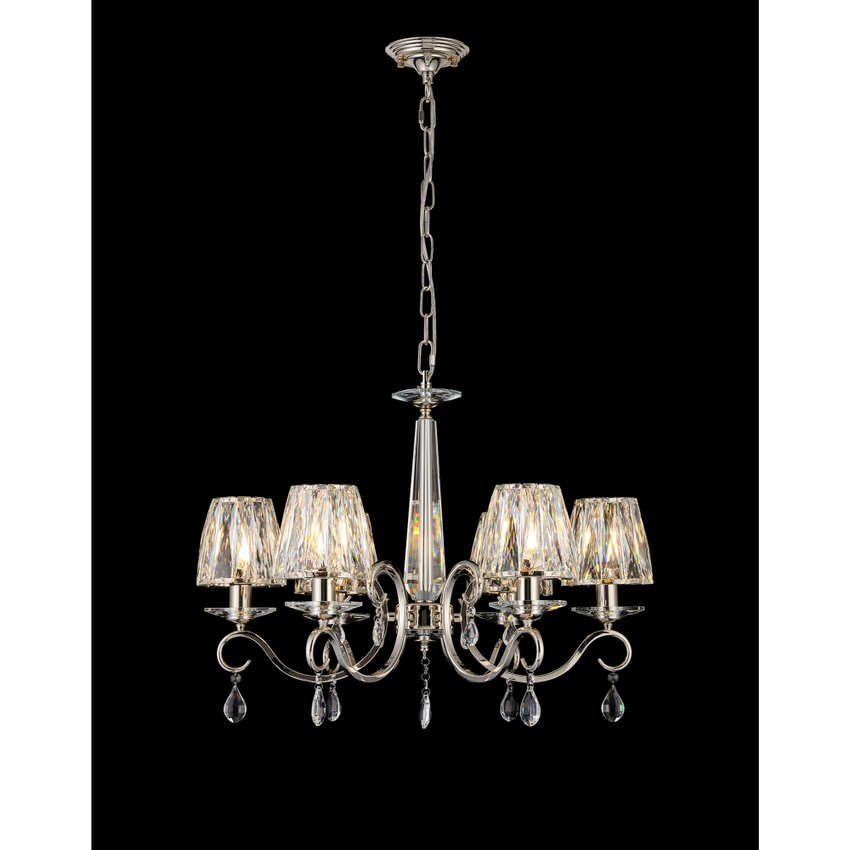 Photograph: Idolite Piti Polished Nickel 6 Light Crystal Chandelier Complete With Crystal Shades