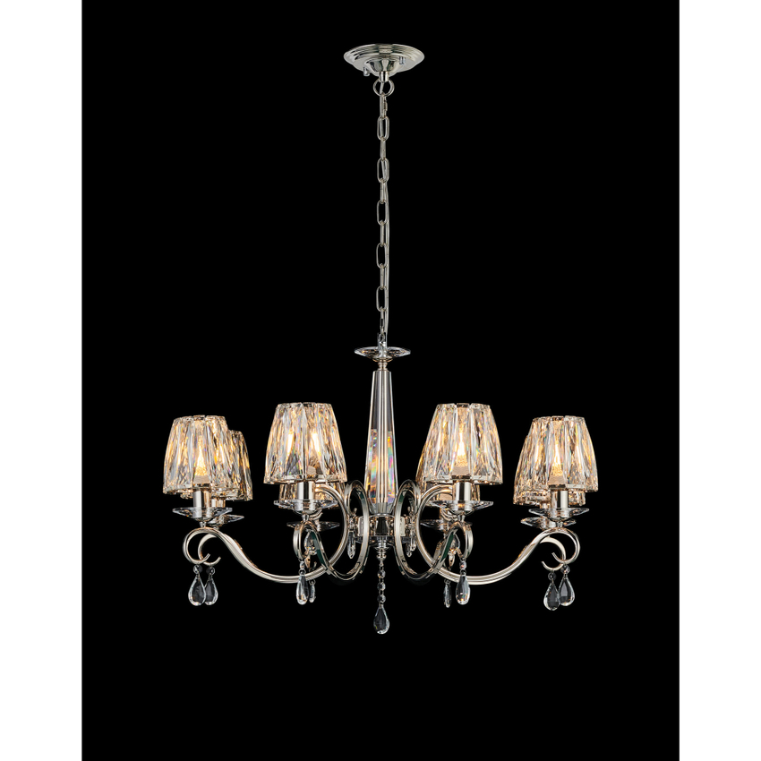 Photograph: Idolite Piti Polished Nickel 8 Light Crystal Chandelier Complete With Crystal Shades