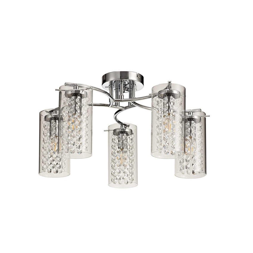 Photograph: Idolite Plaistow Polished Chrome 5 Light Flush Crystal Ceiling Light