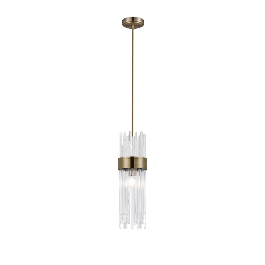 Photograph: Idolite Raya Single Pendant, 1 Light E14, IP44, Antique Brass/Clear