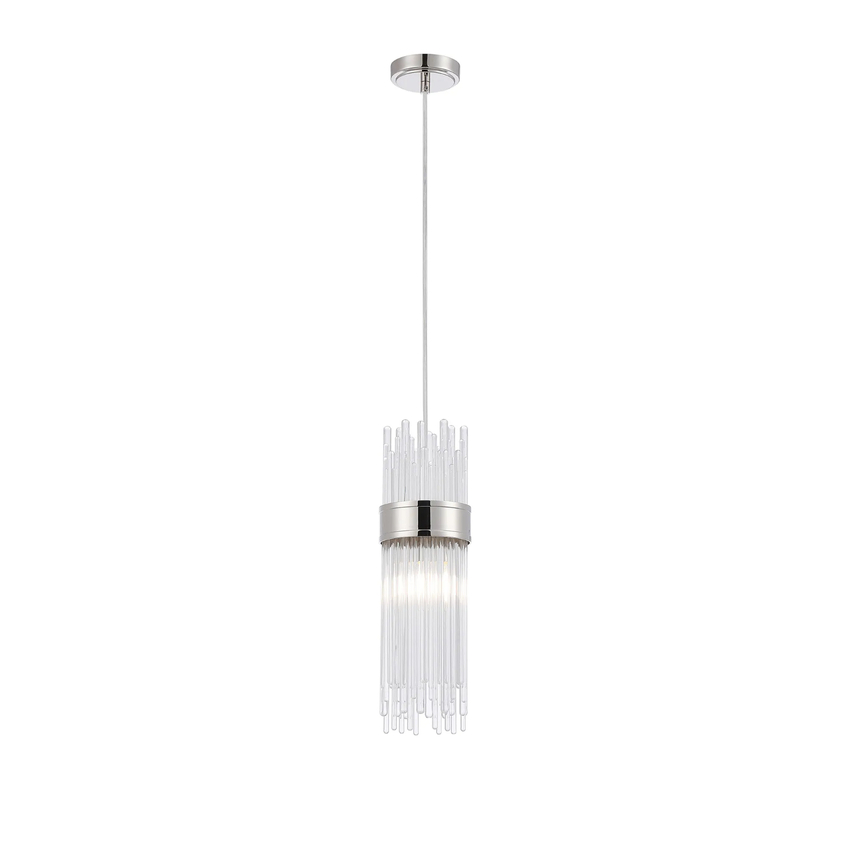 Photograph: Idolite Raya Single Pendant, 1 Light E14, IP44, Polished Nickel/Clear