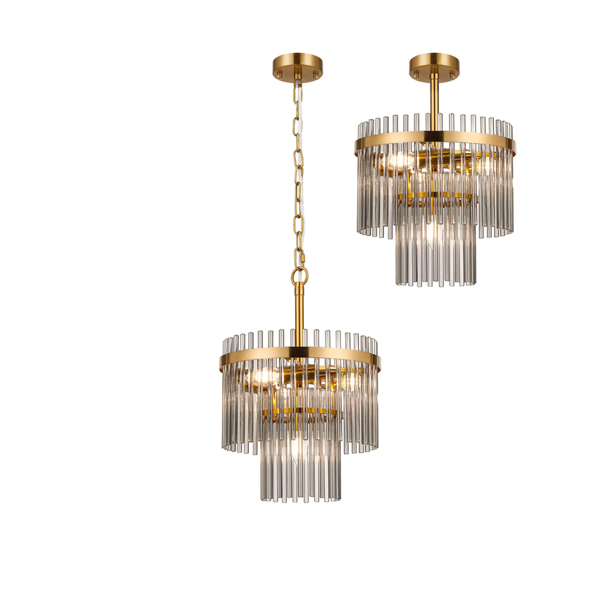 Photograph: Idolite Ronan 30cm Pendant/Semi Ceiling 4 Light E14, Brass/Smoke Glass Rods