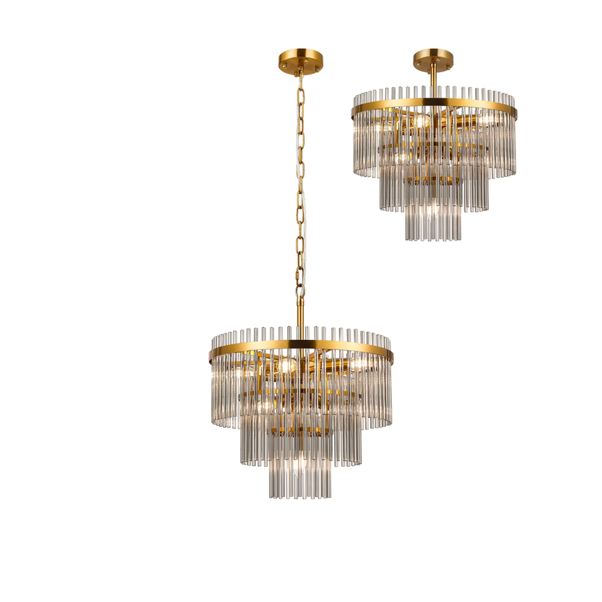 Photograph: Idolite Ronan 45cm Pendant/Semi Ceiling 7 Light E14, Brass/Smoke Glass Rods
