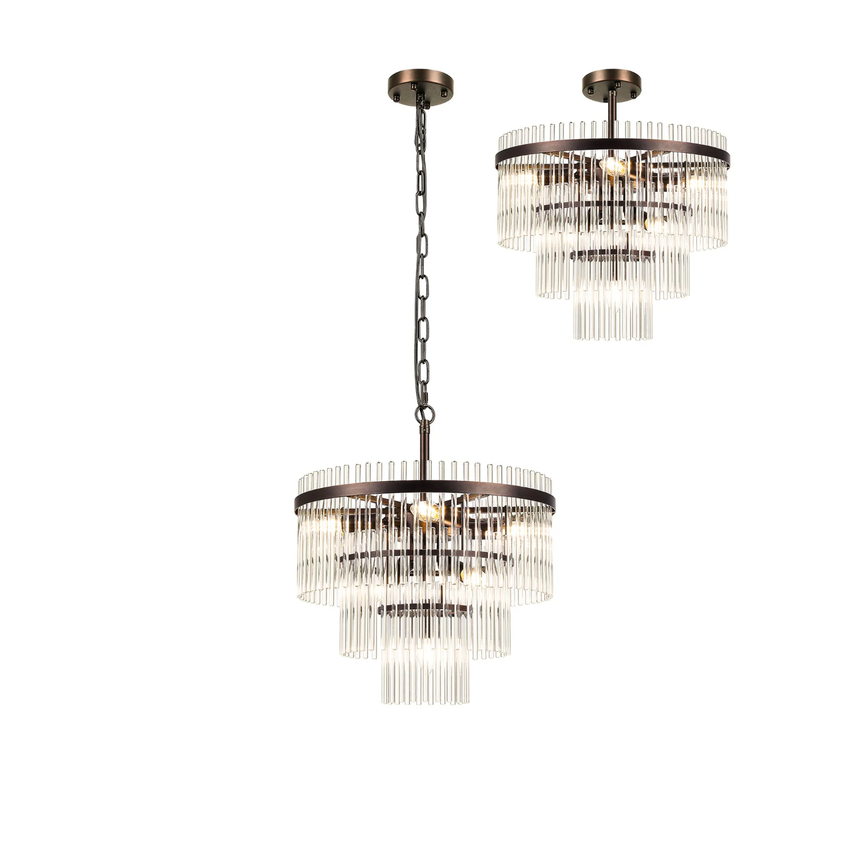 Photograph: Idolite Ronan 45cm Pendant/Semi Ceiling 7 Light E14, Brown Oxide/Clear Glass Rods